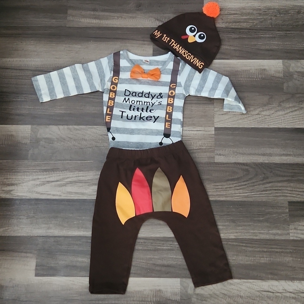 My First Thanksgiving Baby Boy Turkey Outfit Size 6-12mo /70 New